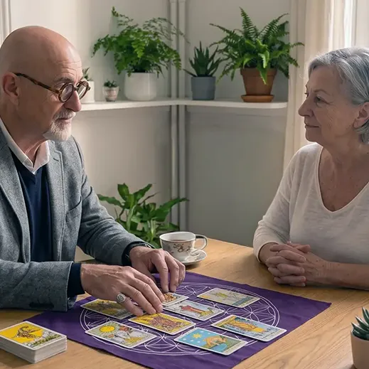 Guidance en psycho tarot. Armand Van-Nooij en train de faire une guidance en tarot personnalisée