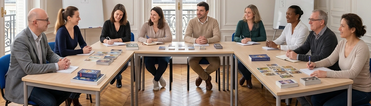 Groupe de personne pendant un atelier en tarot psychologique